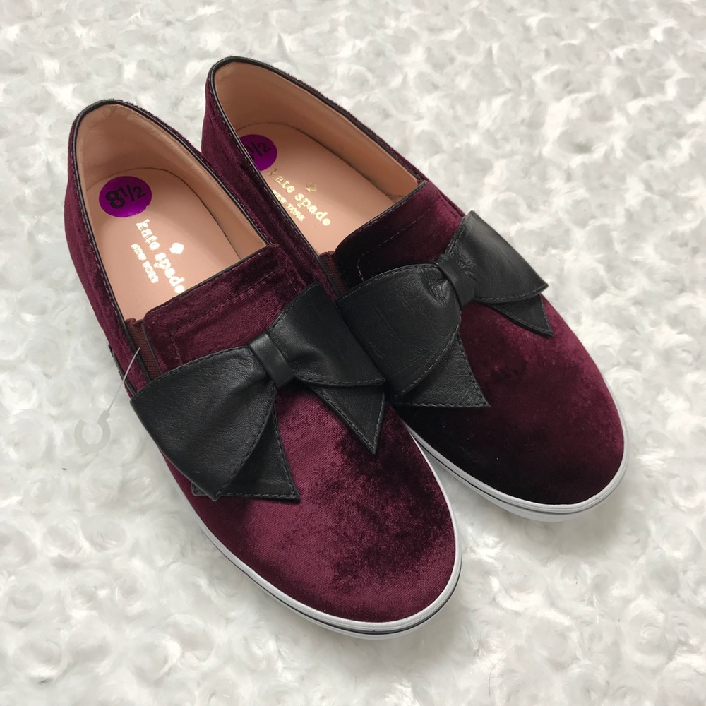 NWOB Kate Spade Velvet Bow Delise Sneaker Flat Red - Picture 1 of 8
